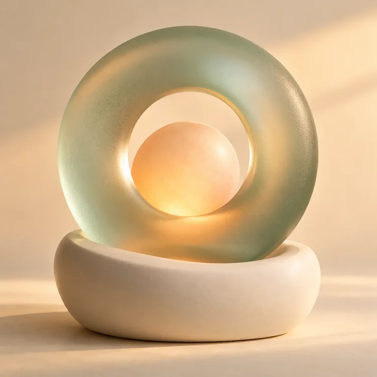 A frosted glass lens brings a warm orb into focus